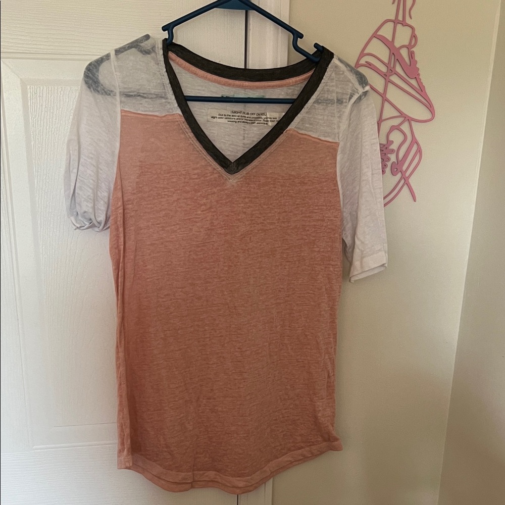 Maurices Peach and White V-Neck Tee